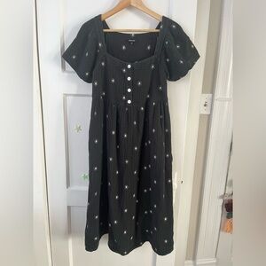 Madewell Black Midi Dress with White Floral Pattern